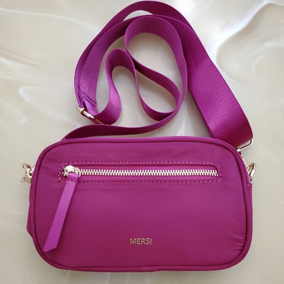 MERSI June Nylon Crossbody Bag in Magenta with Gold Hardware - Picture 10 of 15